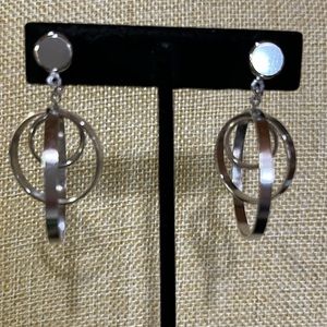 Vtg Estate Jewelry CROWN TRIFARI Silvertone Goldtone ClipOn HOOP Dangle Earrings